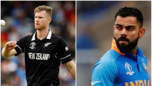 Jimmy Neesham and India captain Virat Kohli(AP/AFP) Jimmy Neesham and India captain Virat Kohli(AP/AFP)