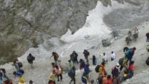 After Amarnath Yatra, the 43-day Machail Mata Yatra in Kishtwar district was also suspended on Saturday due to security reasons.(PTI) After Amarnath Yatra, the 43-day Machail Mata Yatra in Kishtwar district was also suspended on Saturday due to security reasons.(PTI)