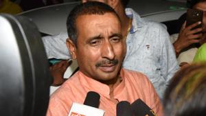 Lucknow, India - April 11, 2018: BJP MLA Kuldeep Singh Sengar, the main accused for allegedly raping a 17-year-old girl last year in Uttar Pradesh’s Unnao, speaks to media personnel outside SSP office, in Lucknow, India, on Wednesday , April 11, 2018. (Photo by Subhankar Chakraborty/ Hindustan Times)(Subhankar Chakraborty/HT PHOTO) Lucknow, India - April 11, 2018: BJP MLA Kuldeep Singh Sengar, the main accused for allegedly raping a 17-year-old girl last year in Uttar Pradesh’s Unnao, speaks to media personnel outside SSP office, in Lucknow, India, on Wednesday , April 11, 2018. (Photo by Subhankar Chakraborty/ Hindustan Times)(Subhankar Chakraborty/HT PHOTO)
