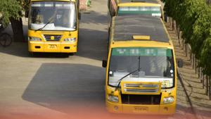 This year, between January 1 and July 31, at least 57 schools buses were pulled up for different violations across the city.(Virendra Singh Gosain/HT PHOTO) This year, between January 1 and July 31, at least 57 schools buses were pulled up for different violations across the city.(Virendra Singh Gosain/HT PHOTO)