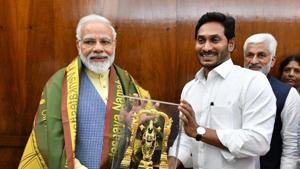 YSR Congress party president and Andhra Pradesh chief minister YS Jagan Mohan Reddy on Tuesday met PM Narendra Modi in New Delhi.(ANI PHOTO.) YSR Congress party president and Andhra Pradesh chief minister YS Jagan Mohan Reddy on Tuesday met PM Narendra Modi in New Delhi.(ANI PHOTO.)