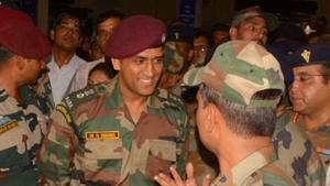 File image: MS Dhoni with army jawans in Agra.(HT Photo) File image: MS Dhoni with army jawans in Agra.(HT Photo)