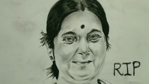 In a series of tweets, Sushma Swaraj slammed the Pakistani minister for not acknowledging the request.(ANI twitter image/artist Mohammad Zuhaib) In a series of tweets, Sushma Swaraj slammed the Pakistani minister for not acknowledging the request.(ANI twitter image/artist Mohammad Zuhaib)