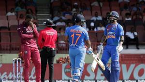 India's captain Virat Kohli, right, knocks the bats of Rishabh Pant(AP) India's captain Virat Kohli, right, knocks the bats of Rishabh Pant(AP)