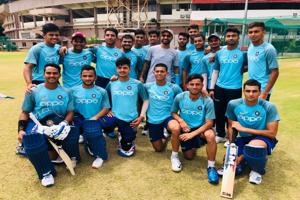 India U-19 cricketers pose with Shikhar Dhawan (File)(Twitter) India U-19 cricketers pose with Shikhar Dhawan (File)(Twitter)