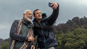 PM Narendra Modi takes a selfie with TV host Bear Grylls in a special episode of Discovery Channel’s Man vs Wild. PM Narendra Modi takes a selfie with TV host Bear Grylls in a special episode of Discovery Channel’s Man vs Wild.