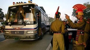 The Samjhauta Express was held up at Wagah on Thursday for some time by Pakistan authorities, citing security concerns. An Indian locomotive then brought the train to its side of the border.(AP image) The Samjhauta Express was held up at Wagah on Thursday for some time by Pakistan authorities, citing security concerns. An Indian locomotive then brought the train to its side of the border.(AP image)