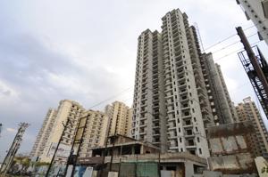 The developer had constructed only the basic structures of the two 16-storey towers.(HT Photo) The developer had constructed only the basic structures of the two 16-storey towers.(HT Photo)