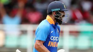 Virat Kohli reacts after reaching his century(Getty Images) Virat Kohli reacts after reaching his century(Getty Images)