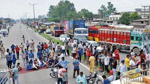 Ravidas community holding protest on the national highway - Jalandhar - Amritsar, in Jalandhar. Ravidas community holding protest on the national highway - Jalandhar - Amritsar, in Jalandhar.