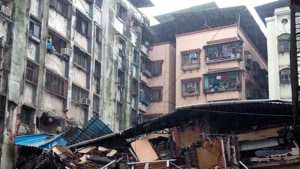 Residents living in the A Wing of Mahak apartments on Link Road in Ulhasnagar Camp 3 called the fire brigade when they found that all the doors were jammed. (Photo by Rishikesh Choudhary/ Hindustan Times) Residents living in the A Wing of Mahak apartments on Link Road in Ulhasnagar Camp 3 called the fire brigade when they found that all the doors were jammed. (Photo by Rishikesh Choudhary/ Hindustan Times)