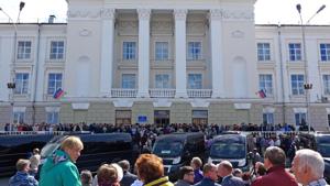 People gather for the funerals of five Russian nuclear engineers killed by a rocket explosion in Sarov, the closed city, located 370 kilometers east of Moscow, Monday, Aug. 12, 2019. Thousands of people have attended the burial of five Russian nuclear engineers killed by an explosion during tests of a new rocket. The engineers, who died on Thursday, were laid to rest Monday in the city of Sarov that hosts Russia’s main nuclear weapons research center.(Russian State Atomic Energy Corporation ROSATOM via AP) People gather for the funerals of five Russian nuclear engineers killed by a rocket explosion in Sarov, the closed city, located 370 kilometers east of Moscow, Monday, Aug. 12, 2019. Thousands of people have attended the burial of five Russian nuclear engineers killed by an explosion during tests of a new rocket. The engineers, who died on Thursday, were laid to rest Monday in the city of Sarov that hosts Russia’s main nuclear weapons research center.(Russian State Atomic Energy Corporation ROSATOM via AP)