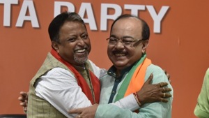 Former Mayor of Kolkata & TMC MLA, Sovan Chatterjee joined BJP presence of BJP leader Mukul Roy at BJP headquarters, in New Delhi. (Photo by Sanjeev Verma) Former Mayor of Kolkata & TMC MLA, Sovan Chatterjee joined BJP presence of BJP leader Mukul Roy at BJP headquarters, in New Delhi. (Photo by Sanjeev Verma)