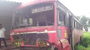 A total of 66 people, including the driver and conductor of a Maharashtra State Road Transport Corporation (MSRTC) bus, were injured after the vehicle rammed into a tree in Palghar on Tuesday. A total of 66 people, including the driver and conductor of a Maharashtra State Road Transport Corporation (MSRTC) bus, were injured after the vehicle rammed into a tree in Palghar on Tuesday.