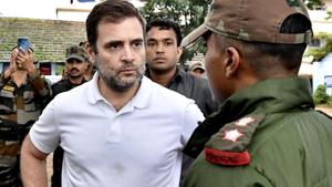Gandhi’s response came on Tuesday. He has spent the past few days in his constituency Wayanad in Kerala which has been devastated by floods and landslides.(Photo: PTI) Gandhi’s response came on Tuesday. He has spent the past few days in his constituency Wayanad in Kerala which has been devastated by floods and landslides.(Photo: PTI)
