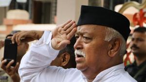 RSS chief Mohan Bhagwat salutes the national flag during the 73rd Independence Day celebration at RSS headquarters, in Nagpur, Maharashtra, on, August 15, 2019.(PTI) RSS chief Mohan Bhagwat salutes the national flag during the 73rd Independence Day celebration at RSS headquarters, in Nagpur, Maharashtra, on, August 15, 2019.(PTI)