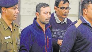 Harmehtab Singh (Centre, in blue sweatshirt) is accused in the murder of Akansh Sen.(Keshav Singh / HT File Photo)