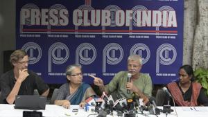 Economist and activist Jean Dreze, CPI(ML) activist Maimoona Mollah, social activist Vimal Bhai and Secretary of the All India Progressive Women's Association Kavita Krishnan present the report on Kashmir, at Press Club of India, in New Delhi.(Sushil Kumar/HT PHOTO) Economist and activist Jean Dreze, CPI(ML) activist Maimoona Mollah, social activist Vimal Bhai and Secretary of the All India Progressive Women's Association Kavita Krishnan present the report on Kashmir, at Press Club of India, in New Delhi.(Sushil Kumar/HT PHOTO)