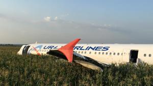 A view shows the Ural Airlines Airbus 321 passenger plane following an emergency landing in a field near Zhukovsky International Airport in Moscow Region, Russia.(Reuters) A view shows the Ural Airlines Airbus 321 passenger plane following an emergency landing in a field near Zhukovsky International Airport in Moscow Region, Russia.(Reuters)