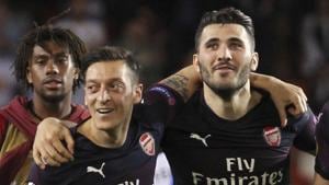 File image of Mesut Ozil, Sead Kolasinac.(AP) File image of Mesut Ozil, Sead Kolasinac.(AP)