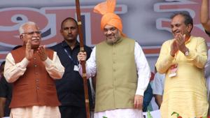 Union home minister Amit Shah at Aastha rally in Jind on Friday.(Manoj Dhaka/HT) Union home minister Amit Shah at Aastha rally in Jind on Friday.(Manoj Dhaka/HT)
