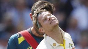 London: Australia's Steve Smith receives treatment.(AP) London: Australia's Steve Smith receives treatment.(AP)