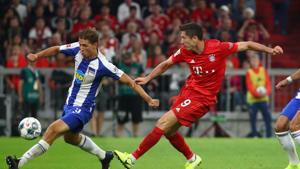 Soccer Football - Bundesliga - Bayern Munich v Hertha BSC - Allianz Arena, Munich, Germany - August 16, 2019 Bayern Munich's Robert Lewandowski shoots at goal(REUTERS) Soccer Football - Bundesliga - Bayern Munich v Hertha BSC - Allianz Arena, Munich, Germany - August 16, 2019 Bayern Munich's Robert Lewandowski shoots at goal(REUTERS)