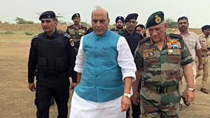 Defence Minister Rajnath Singh and Army Chief Bipin Rawat in Pokhran. (ANI Photo) Defence Minister Rajnath Singh and Army Chief Bipin Rawat in Pokhran. (ANI Photo)