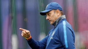 India coach Ravi Shastri during nets session at the 2019 World Cup.(Action Images via Reuters) India coach Ravi Shastri during nets session at the 2019 World Cup.(Action Images via Reuters)
