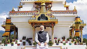 Prime Minister Narendra Modi at the Memorial Chorten (Stupa) in Thimphu on Sunday.(PTI photo) Prime Minister Narendra Modi at the Memorial Chorten (Stupa) in Thimphu on Sunday.(PTI photo)