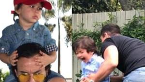 Saif Ali Khan plays with son Taimur Ali Khan in London. Saif Ali Khan plays with son Taimur Ali Khan in London.