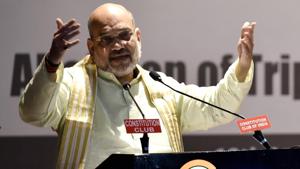 Home Minister Amit Shah during a seminar discussion titled ‘The Abolition of Triple Talaq: Correcting a Historic Wrong’ at the Mavlankar Hall in New Delhi on Sunday, August 18, 2019.(Vipin Kumar/HT PHOTO) Home Minister Amit Shah during a seminar discussion titled ‘The Abolition of Triple Talaq: Correcting a Historic Wrong’ at the Mavlankar Hall in New Delhi on Sunday, August 18, 2019.(Vipin Kumar/HT PHOTO)