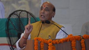 Defence Minister Rajnath Singh flags addresses a rally in Haryana.(Photo: Sant Arora/Hindustan Times) Defence Minister Rajnath Singh flags addresses a rally in Haryana.(Photo: Sant Arora/Hindustan Times)