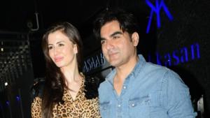 Giorgia Andriani, with actor Arbaaz Khan at her birthday celebration.(IANS) Giorgia Andriani, with actor Arbaaz Khan at her birthday celebration.(IANS)