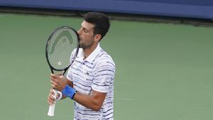 Novak Djokovic, of Serbia, reacts in a match against Daniil Medvedev(AP) Novak Djokovic, of Serbia, reacts in a match against Daniil Medvedev(AP)