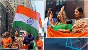 Hina Khan at the India Day parade in New York city.(Instagram) Hina Khan at the India Day parade in New York city.(Instagram)