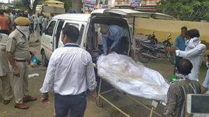 The body of Rati Ram Jatav was taken to Jhiran village after postmortem on Sunday, August 18, 2019.(HT Photo) The body of Rati Ram Jatav was taken to Jhiran village after postmortem on Sunday, August 18, 2019.(HT Photo)