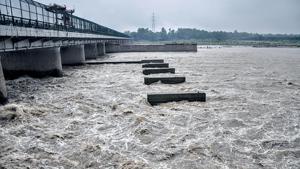 Water level in Yamuna river rises after the water released from Hathnikund Barrage, in New Delhi.(ANI File Photo) Water level in Yamuna river rises after the water released from Hathnikund Barrage, in New Delhi.(ANI File Photo)