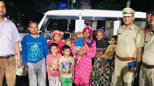 In Nanupura village located on the Haryana-UP border, nine people, including six children and two women, were airlifted from the roof of a house.(HT photo) In Nanupura village located on the Haryana-UP border, nine people, including six children and two women, were airlifted from the roof of a house.(HT photo)