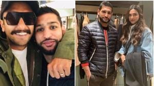 Deepika Padukone and Ranveer Singh met British boxer Amir Khan in London. Deepika Padukone and Ranveer Singh met British boxer Amir Khan in London.