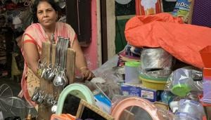 Geeta Rani’s stall in Gurugram’s Sadar Bazaar(HT Photo) Geeta Rani’s stall in Gurugram’s Sadar Bazaar(HT Photo)