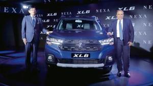 Maruti Suzuki MD and CEO Kenichi Ayukawa (left) and the firm’s executive director, marketing and sales, Shashank Srivastava, during the launch of XL6 on Wednesday.(Mint photo) Maruti Suzuki MD and CEO Kenichi Ayukawa (left) and the firm’s executive director, marketing and sales, Shashank Srivastava, during the launch of XL6 on Wednesday.(Mint photo)