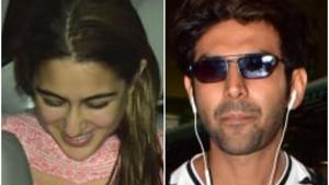 Sara Ali Khan was seen receiving Kartik Aaryan at the airport.(Varinder Chawla) Sara Ali Khan was seen receiving Kartik Aaryan at the airport.(Varinder Chawla)