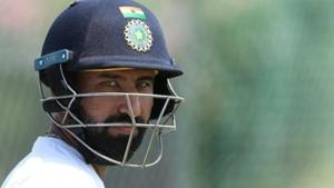 Cheteshwar Pujara in action during the Test encounter against West Indies.(BCCI) Cheteshwar Pujara in action during the Test encounter against West Indies.(BCCI)