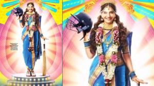 Sonam Kapoor is seen dressed up as a goddess on The Zoya Factor poster. Sonam Kapoor is seen dressed up as a goddess on The Zoya Factor poster.