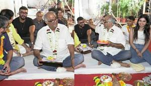 Arjun Kapoor, Boney Kapoor and Khushi Kapoor attend Maidaan mahurat ceremony(Instagram) Arjun Kapoor, Boney Kapoor and Khushi Kapoor attend Maidaan mahurat ceremony(Instagram)