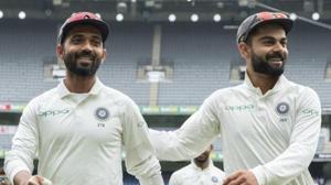 India's Ajinkya Rahane, left, and captain Virat Kohli(AP) India's Ajinkya Rahane, left, and captain Virat Kohli(AP)