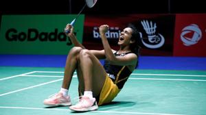 Pusarla V. Sindhu celebrates winning her quarter final women's singles match against Chinese Taipei's Tai Tzu Ying.(REUTERS) Pusarla V. Sindhu celebrates winning her quarter final women's singles match against Chinese Taipei's Tai Tzu Ying.(REUTERS)