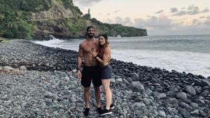 Newly engaged WWE superstar couple Becky Lynch and Seth Rollins.(Twitter/Becky Lynch)