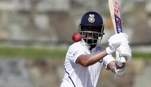 North Sound: India's Ajinkya Rahane plays a shot against West Indies during day one of the first Test cricket match at the Sir Vivian Richards cricket ground in North Sound, Antigua and Barbuda, Thursday, Aug. 22, 2019.(AP) North Sound: India's Ajinkya Rahane plays a shot against West Indies during day one of the first Test cricket match at the Sir Vivian Richards cricket ground in North Sound, Antigua and Barbuda, Thursday, Aug. 22, 2019.(AP)